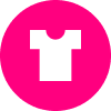 A pink circle with a white t shirt in the middle.